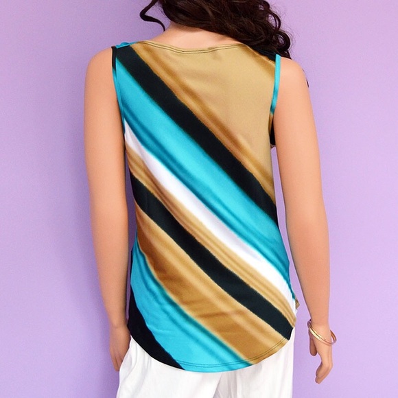 Sleeveless Stripe Draped Neck Blouse Top - Picture 2 of 8